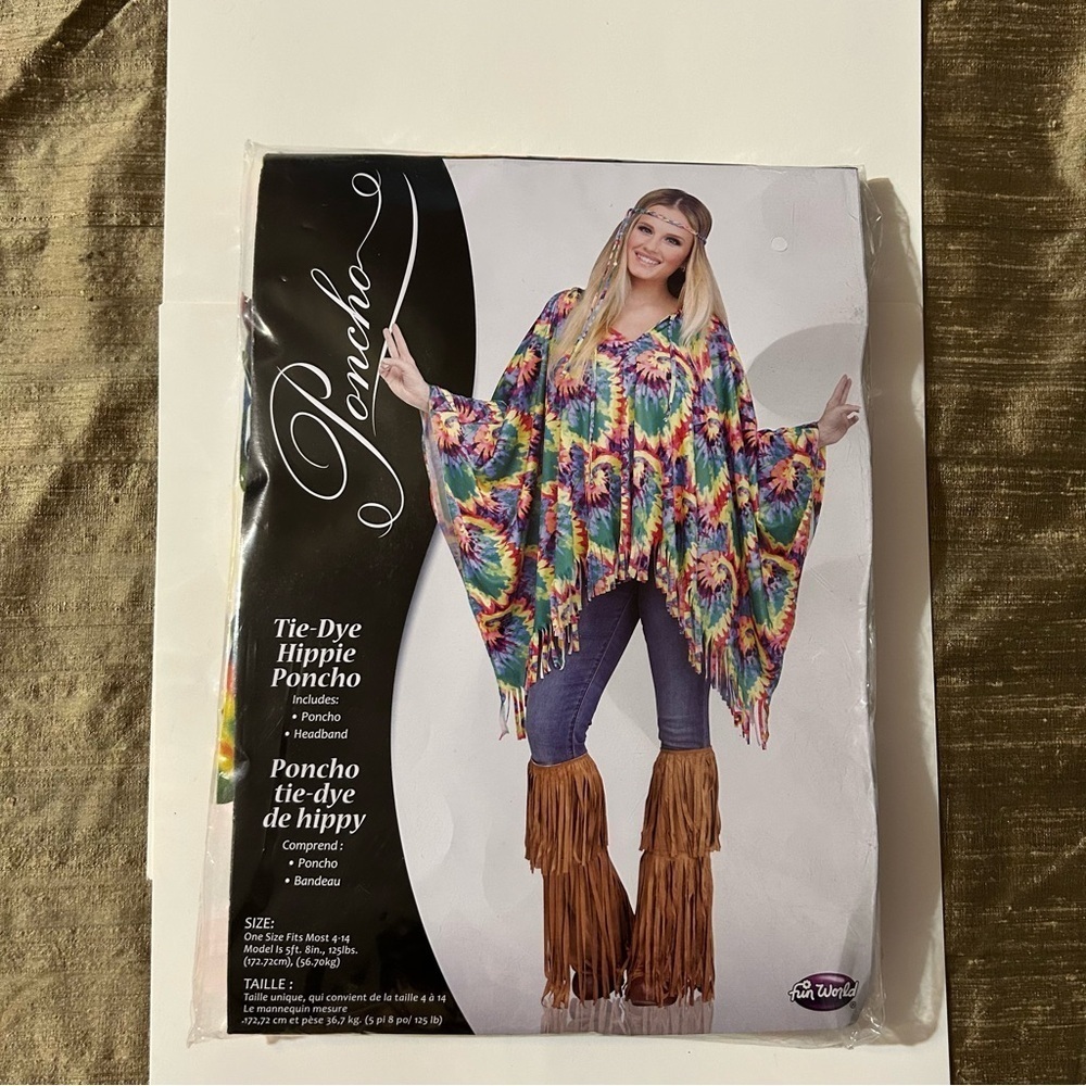 Fun World Tie-Dye Hippie Poncho Costume One Size OS 4-14 NEW - Picture 2 of 6